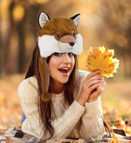 Dollibu Brown Llama Plush Hat - قبعة الصوف الدافئة الناعمة مع اللوحات الأذن ، وقبعة شتوية مريحة للأطفال والمراهقين ، زي هالوين الحيوانات المحشوة - حجم واحد in Kuwait