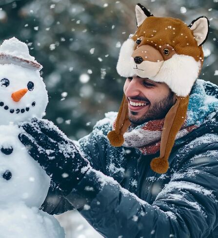 Dollibu Brown Llama Plush Hat - قبعة الصوف الدافئة الناعمة مع اللوحات الأذن ، وقبعة شتوية مريحة للأطفال والمراهقين ، زي هالوين الحيوانات المحشوة - حجم واحد in Kuwait