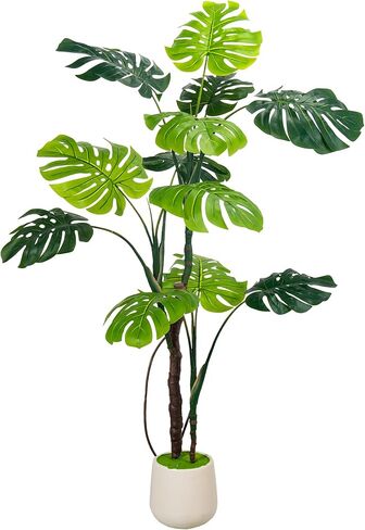 Large Artificial Monstera Deliciosa Fake Plant with White Planter, 6.6Ft Faux Floor Plants Fake Tropical Tree with Pot for Indoor Outdoor Office House Living Room Home Decor in Kuwait
