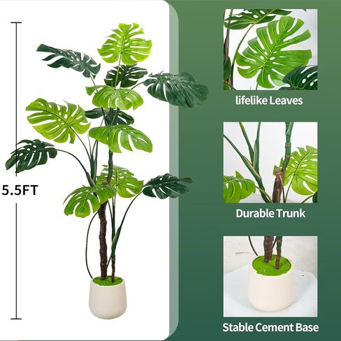 Large Artificial Monstera Deliciosa Fake Plant with White Planter, 6.6Ft Faux Floor Plants Fake Tropical Tree with Pot for Indoor Outdoor Office House Living Room Home Decor in Kuwait