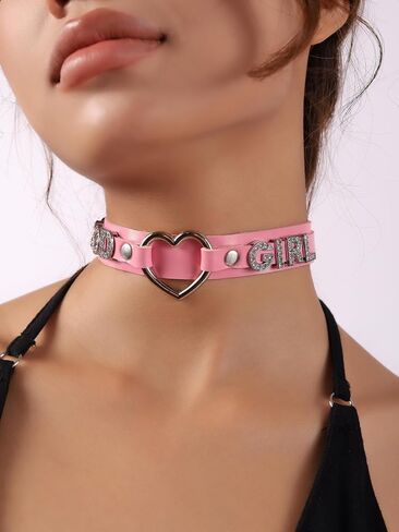 Sacina Gothic Punk Heart Letter Choker, Black Choker, Black PU Leather Chocker Collar, Gothic Goth Necklace, Halloween Jewelry Gift for Women in Saudi Arabia