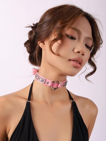Sacina Gothic Punk Heart Letter Choker, Black Choker, Black PU Leather Chocker Collar, Gothic Goth Necklace, Halloween Jewelry Gift for Women in Saudi Arabia