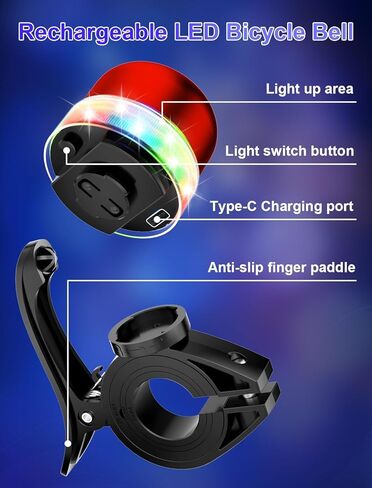 Bike Bell for Kids & Adults, Light up Bike Accessories Adjustable with Ferrules Fit for 0.74-1.25in(19-31.8mm) Bicycle Handlebars, Aluminum Made & Crisp Sound for Mountain Dirt Road Bike Ebike(Blue) in Kuwait