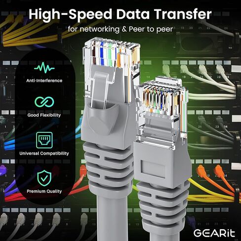 كابل توصيل Ethernet RJ45 Cat 6 من GearIT (حزمة من 5) للتلفزيون، والمودم، وألعاب الكمبيوتر، بسرعة 10 جيجابت في الثانية، وموصلات مطلية بالذهب، بدون مشبك، وكابل الشبكة، وكابل الإنترنت، 3 أقدام، أبيض in Saudi Arabia