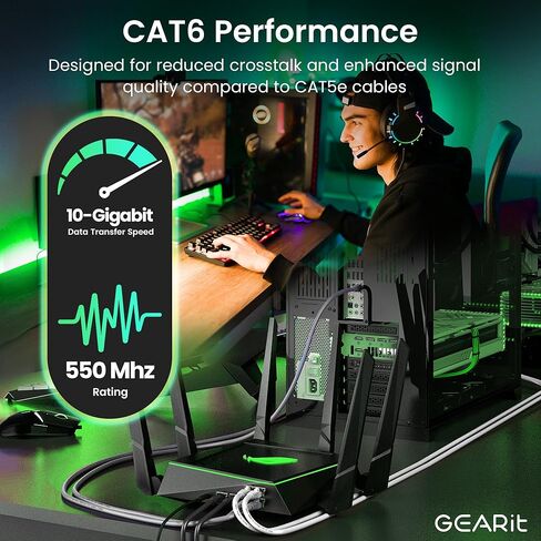 كابل توصيل Ethernet RJ45 Cat 6 من GearIT (حزمة من 5) للتلفزيون، والمودم، وألعاب الكمبيوتر، بسرعة 10 جيجابت في الثانية، وموصلات مطلية بالذهب، بدون مشبك، وكابل الشبكة، وكابل الإنترنت، 3 أقدام، أبيض in Saudi Arabia