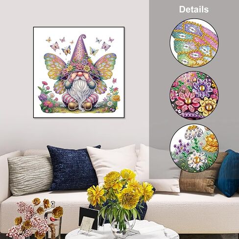 SJUTOUCI Special Shape Gnome Diamond Art Painting Kits for Adults, 5D Flower Diamond Art for Beginners, Crystal Rhinestones Bead Art for Home Wall Decoration Gift 12×12inch in Kuwait