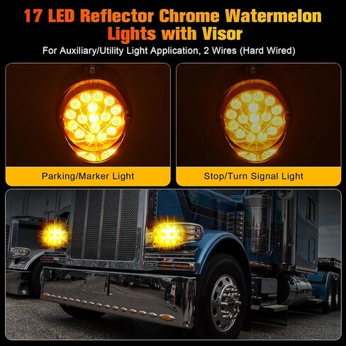2PCS 12 LED Dual Revolution Amber/Red Turn Signal & Marker Lights with Horizontal Visor, Double Face Chrome Pedestal Bumper Lights for Peterbilt, Ke-nw-or-th, Freightliner Trucks in Saudi Arabia