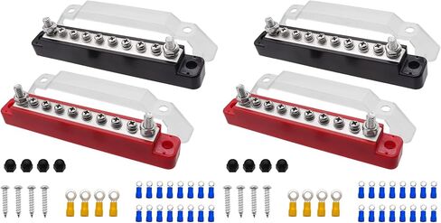 (Red+Black) Power Distribution Terminal Block with Cover with M6 Terminal Studs,M4 Terminal Screws,150A Battery Bus Bar for Car/Boat/Marine in Saudi Arabia