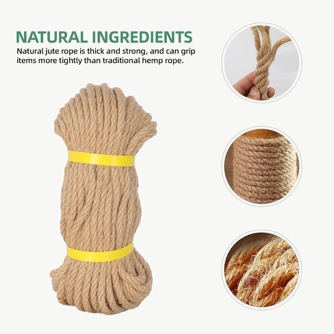 Jute Rope 3/4 in × 50 ft Natural Material Heavy Duty Jute Rope Twisted Rope for Indoor Outdoor Crafts, Nautical, Tug of War Rope, Railing, Hammock, Swing, Gardening, Climbing in Saudi Arabia