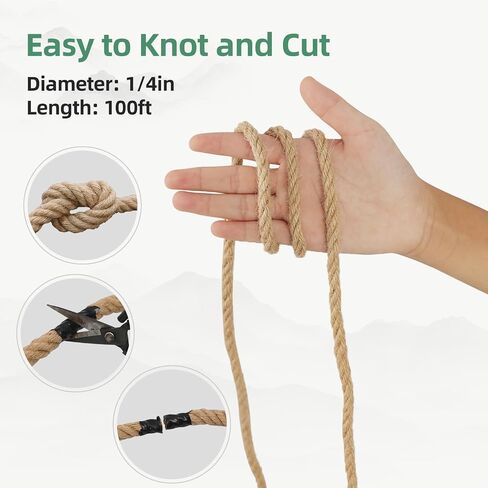 Jute Rope 3/4 in × 50 ft Natural Material Heavy Duty Jute Rope Twisted Rope for Indoor Outdoor Crafts, Nautical, Tug of War Rope, Railing, Hammock, Swing, Gardening, Climbing in Saudi Arabia