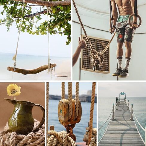 Jute Rope 3/4 in × 50 ft Natural Material Heavy Duty Jute Rope Twisted Rope for Indoor Outdoor Crafts, Nautical, Tug of War Rope, Railing, Hammock, Swing, Gardening, Climbing in Saudi Arabia