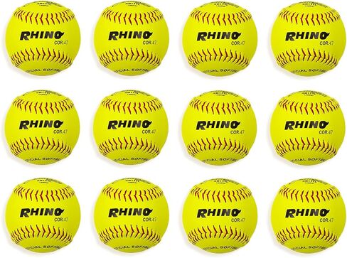 Champion Sports 12" Leather Cover Softballs - Poly Core - Medium Compression - NFHS Approved - Raised Seams - Optic Yellow - Pack of 12 in Saudi Arabia