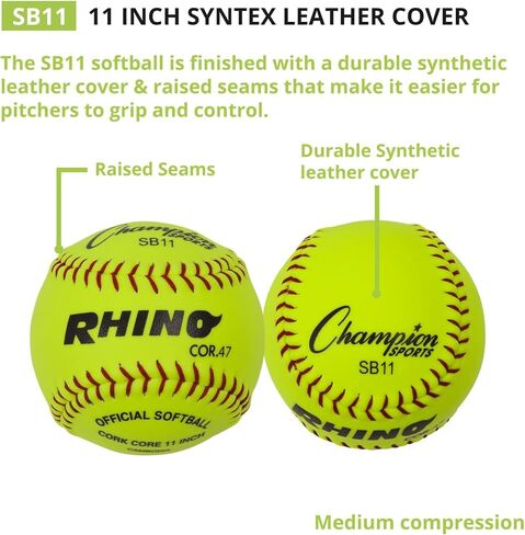 Champion Sports 12 "Cover Cover Cover Calls - Poly Core - ضغط متوسطة - NFHS المعتمدة - طبقات مرفوعة - صفراء بصرية - حزمة 12 in Kuwait
