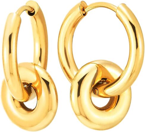 Double Hoop Earrings Steel, Men Women Circle Huggie Earrings Hinged, Modern Minimalist Dangle Design in Saudi Arabia