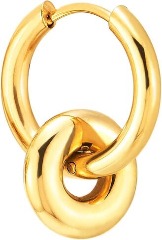 Double Hoop Earrings Steel, Men Women Circle Huggie Earrings Hinged, Modern Minimalist Dangle Design in Saudi Arabia