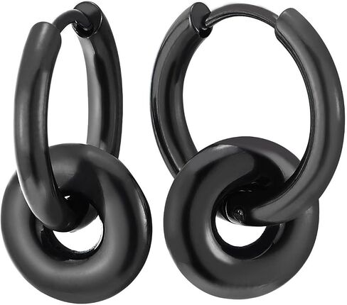 Double Hoop Earrings Steel, Men Women Circle Huggie Earrings Hinged, Modern Minimalist Dangle Design in Saudi Arabia