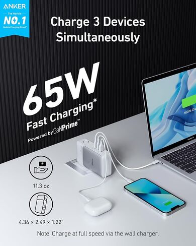 Anker GaNPrime Power Bank, 2-in-1 Portable Charger, 10,000mAh 30W USB-C Battery Pack with 65W Wall Charger, Works for iPhone 15/15 Plus/15 Pro/15 Pro Max/14/13, Samsung, Pixel, MacBook, Dell in Saudi Arabia