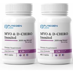 Puregen Labs inositol ملحق | Myo Inositol & D -Chiro Inositol 2050mg - 120 Caps | لا إضافات ضارة | غير المعدلة وراثيا ، لا الغلوتين والألبان - مصنوعة في الولايات المتحدة in Kuwait