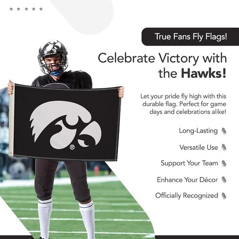 Iowa Hawkeyes 2 'X 3' College Sports Print Print - NCAA المرخص - نايلون - لافتة المدرسة (أسود ، ذهبي) in Kuwait