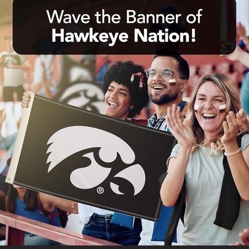 Iowa Hawkeyes 2 'X 3' College Sports Print Print - NCAA المرخص - نايلون - لافتة المدرسة (أسود ، ذهبي) in Kuwait