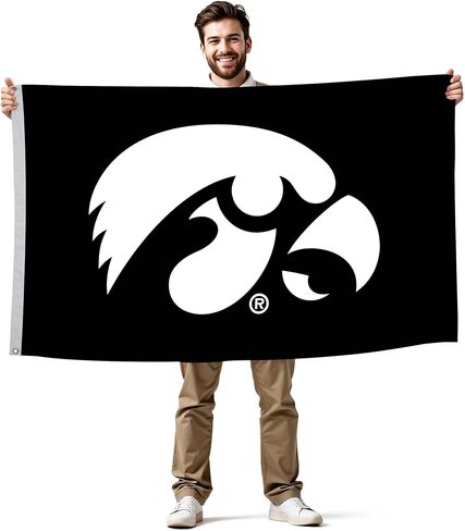 Iowa Hawkeyes 2 'X 3' College Sports Print Print - NCAA المرخص - نايلون - لافتة المدرسة (أسود ، ذهبي) in Kuwait