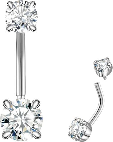 14G/1.6MM Moissanite Belly Button Rings - 925 Sterling Silver 14G/1.6MM Moissanite Navel Rings Barbell Belly Navel Stud Hypoallergenic Navel Body Piercing Jewelry Gift for Women in Kuwait