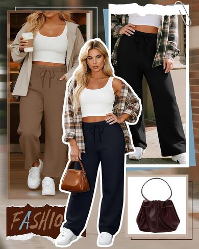 Neer 3 Pack Women's Plus Size Wide Leg ، سراويل صالة مرنة مع الجيوب الرباطية غير الرسمية PJ اليوغا. in Saudi Arabia