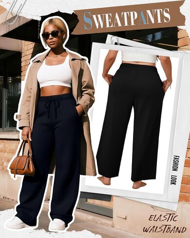 Neer 3 Pack Women's Plus Size Wide Leg ، سراويل صالة مرنة مع الجيوب الرباطية غير الرسمية PJ اليوغا. in Saudi Arabia