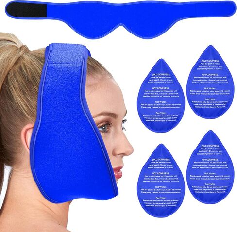 Wisdom Teeth Ice Pack Head Wrap, Face Ice Pack for Wisdom Teeth, Jaw Ice Pack for Face Oral Surgery with 4 Hot Cold Gel Pack for TMJ Pain Relief, Tooth Extraction, Tonsillectomy Recovery-Black in Saudi Arabia