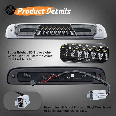 3rd Third Brake Lights LED Compatible with F150 2015-2024,for Superduty F250/F350/F450/F550 2017-2024,for Ranger 2019-2024, Cab Roof Cargo Light Rear Center High Mount Stop Lamp (Smoked Lens) in Saudi Arabia