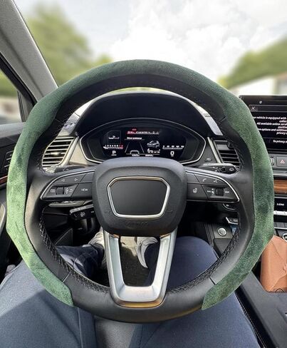 Quick Install Sporty Perforated Nappa Leather Steering Wheel Cover Wrap with Red Circular Trim Universal fit Any 14 ½" to 15" Steering Wheel in Kuwait