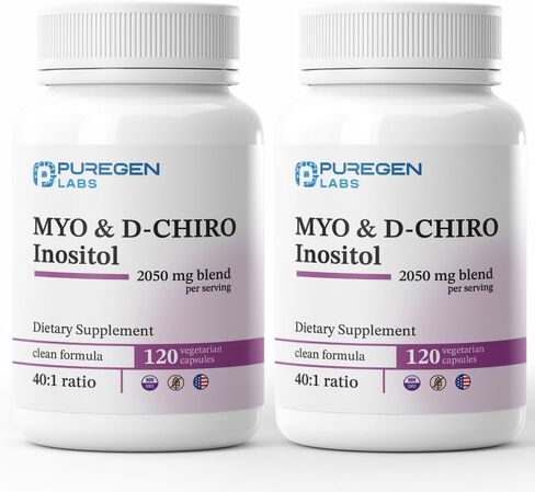 Puregen Labs inositol ملحق | Myo Inositol & D -Chiro Inositol 2050mg - 120 Caps | لا إضافات ضارة | غير المعدلة وراثيا ، لا الغلوتين والألبان - مصنوعة في الولايات المتحدة in Kuwait