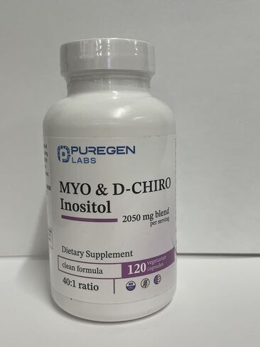 Puregen Labs inositol ملحق | Myo Inositol & D -Chiro Inositol 2050mg - 120 Caps | لا إضافات ضارة | غير المعدلة وراثيا ، لا الغلوتين والألبان - مصنوعة في الولايات المتحدة in Kuwait
