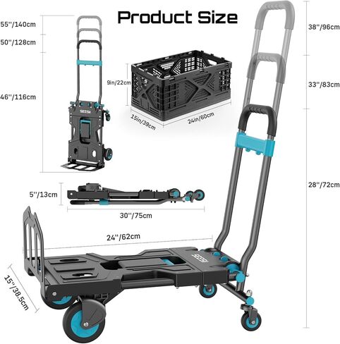 2 في 1 شاحنة يدوية قابلة للطي Dolly ، 330 رطلاً كحد أقصى للسعة TPR عجلات شديدة التحمل ، مقبض قابل للسحب 3-gear ، لتوصيل التسوق في نقل المنفعة in Kuwait