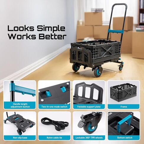 2 في 1 شاحنة يدوية قابلة للطي Dolly ، 330 رطلاً كحد أقصى للسعة TPR عجلات شديدة التحمل ، مقبض قابل للسحب 3-gear ، لتوصيل التسوق في نقل المنفعة in Kuwait
