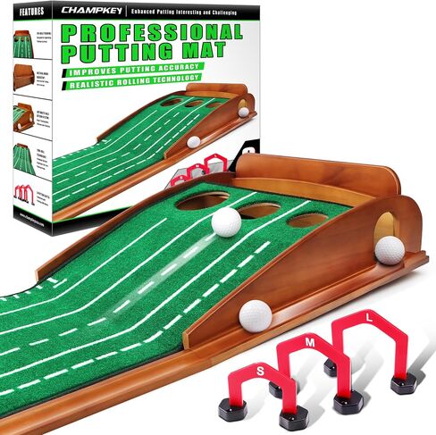 CHAMPKEY Premium Wooden Golf Mat with 3 Putting Gates - Realistic Putting Surface Simulates Green - Improve Accuracy in Saudi Arabia