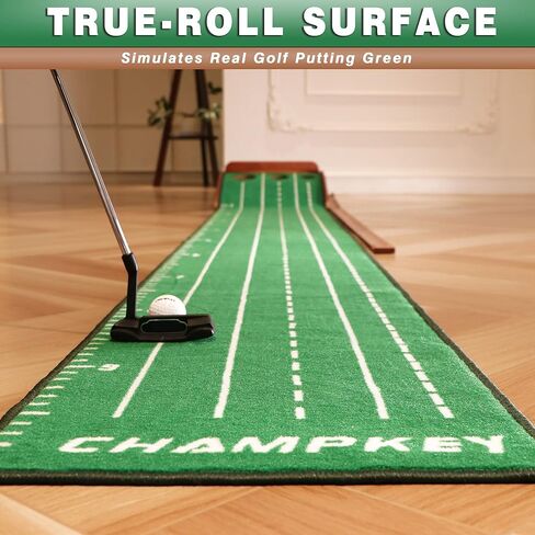 CHAMPKEY Premium Wooden Golf Mat with 3 Putting Gates - Realistic Putting Surface Simulates Green - Improve Accuracy in Saudi Arabia