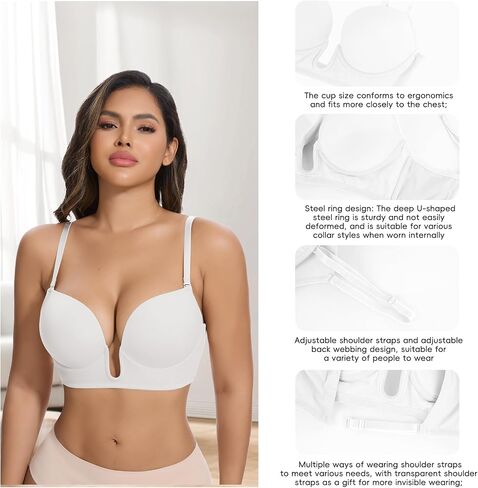 JOYSHAPER Plunge Bras for Women Backless Push Up Bras Low Cut Padded Bras Shaper Convertible with Clear Straps Dress Bra in Saudi Arabia
