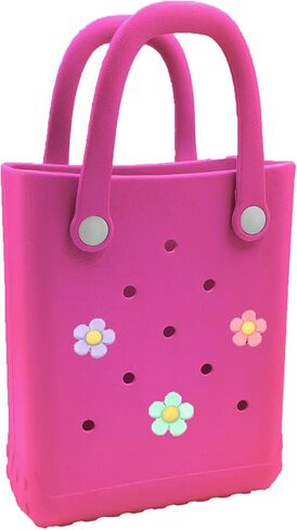 Mini Rubber Beach Tote Bag, 6.5x8.0x3.1 inches, Small Waterproof Beach Bag with Random Charms for Girls (Light Purple) in Saudi Arabia