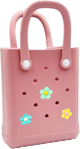 Mini Rubber Beach Tote Bag, 6.5x8.0x3.1 inches, Small Waterproof Beach Bag with Random Charms for Girls (Light Purple) in Kuwait