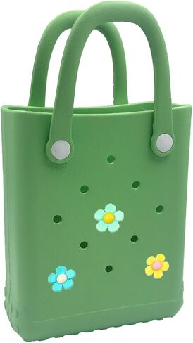 Mini Rubber Beach Tote Bag, 6.5x8.0x3.1 inches, Small Waterproof Beach Bag with Random Charms for Girls (Light Purple) in Saudi Arabia