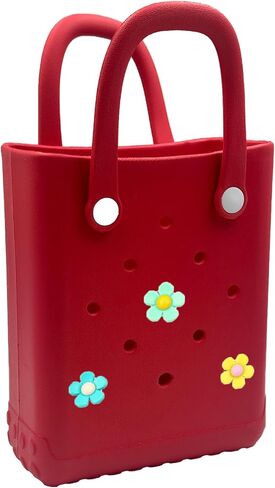 Mini Rubber Beach Tote Bag, 6.5x8.0x3.1 inches, Small Waterproof Beach Bag with Random Charms for Girls (Light Purple) in Saudi Arabia