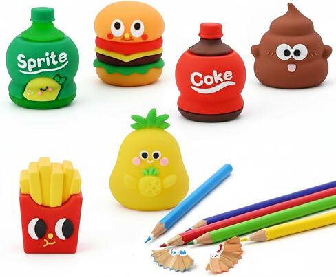 6 PCS Cute Pencil Sharpeners for Kids, Handheld Pencil Sharpener Small, Fun Colored Pencil Sharpener for Kids Party Favors, Kawaii Stationary Gifts Mini School Office Supplies (Style 1) in Kuwait