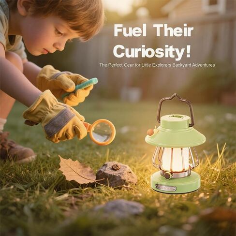 V.C Formark Retro Snail Kids Lantern - Forest Green USB ضوء التخييم القابل لإعادة الشحن ، وضوء ليلي قابلاً للخلاف 3 ألوان مع خطاف الخيمة ، وآمن داخلي في الهواء الطلق للأطفال الأساسية للتخييم in Saudi Arabia