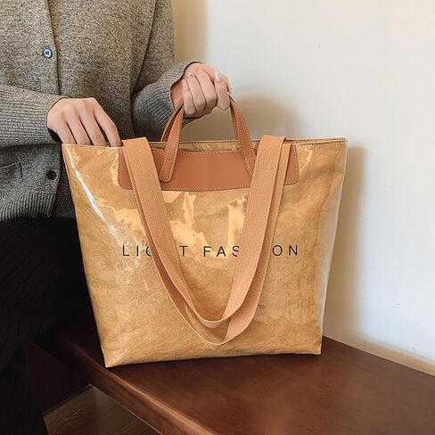 PVC Clear Tote Bag for Women, Large Plastic Tote Beach Bag, Kraft Paper Hobo Handbag Purse with Top Handle in Saudi Arabia