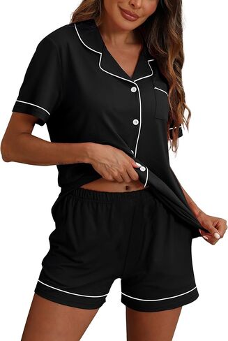 بيجامات للنساء مجموعة 2 قطعة PJ مجموعات قصيرة العروس زر النوم لأعلى in Kuwait