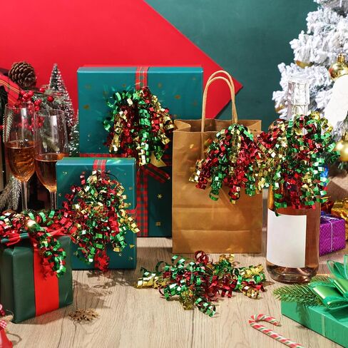 Lyrow 30 Pcs Christmas Curly Bows Self Adhesive Gift Wrap Accessory Xmas Holiday Gift Bows for Gift Wrapping Christmas Presents Wine Bottle Treat Bag Bridal Shower Wedding Party Favor (Gold Red Green) in Saudi Arabia