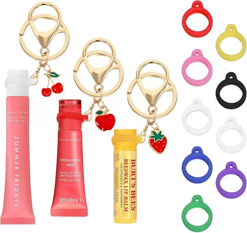 Chapstick Holder Key Chain - 3 Pack Keychain with 9 Rubber Rings, Purse Charms Keychain Wristlet Wallet Accessories in Saudi Arabia