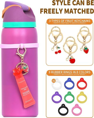 Chapstick Holder Key Chain - 3 Pack Keychain with 9 Rubber Rings, Purse Charms Keychain Wristlet Wallet Accessories in Saudi Arabia