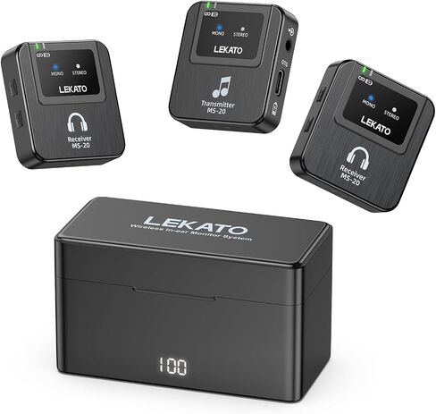 Lekato Wireless In-OER Monitor MS-20 ، 2.4G IEM System Low Contancing ، مع جهاز استقبال Petalpack Transmitter Pairing ، ودعم OTG ، واحد إلى أكثر ، مراقبة في الأذن للأداء المباشر ، فرقة مغنية المسرح in Saudi Arabia